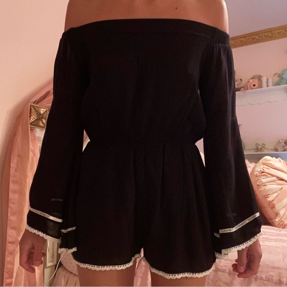 English Factory Black Romper with White Trim
